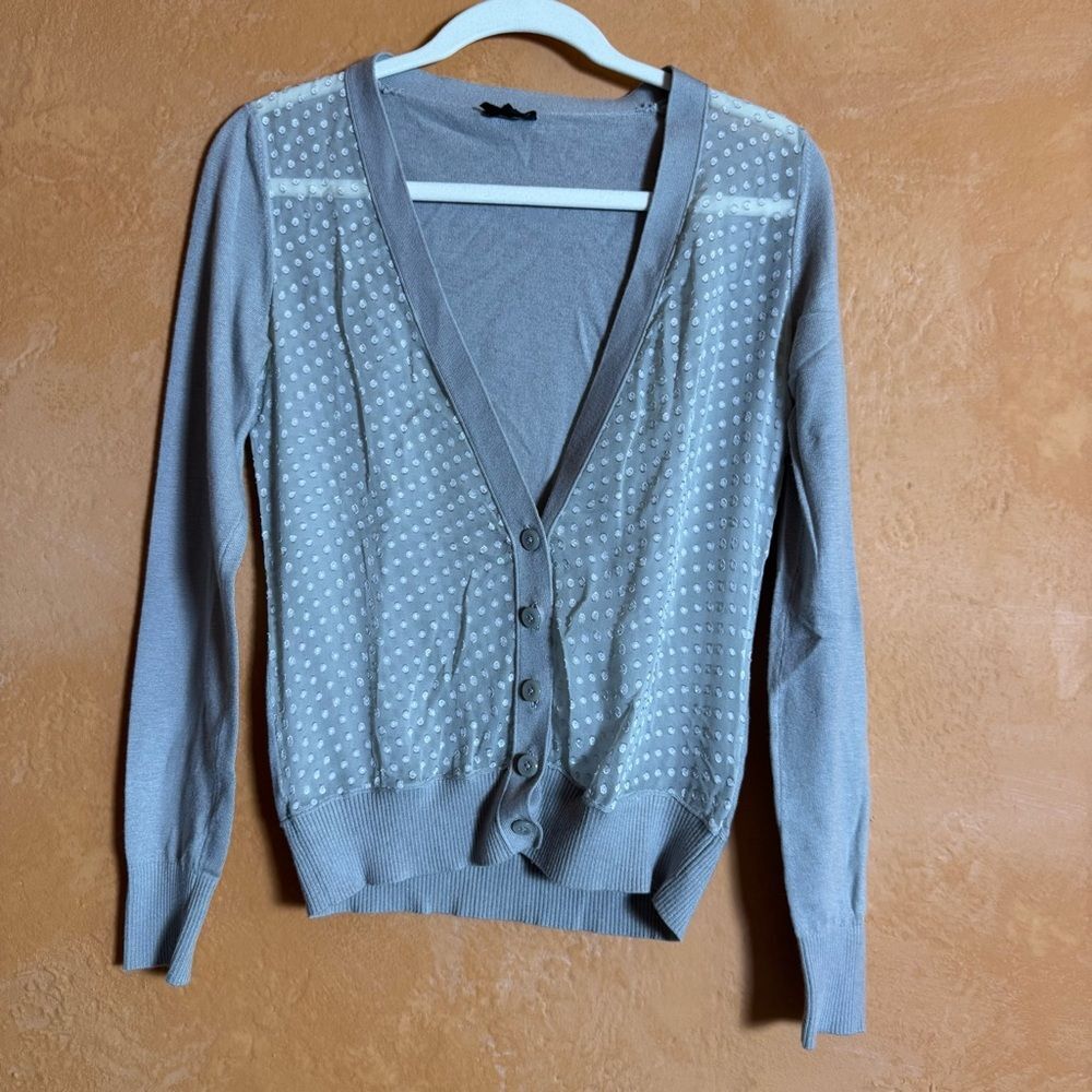Club Monaco Silk Front Cardigan Gray Cashmere Wool Blend Button Front Small